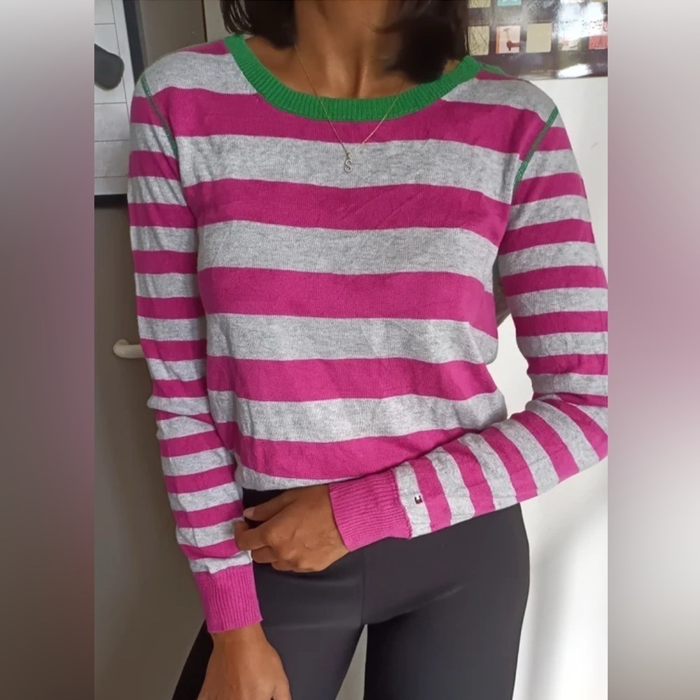Tommy Hilfiger Green and Pink Crewneck Sweater. Sz S